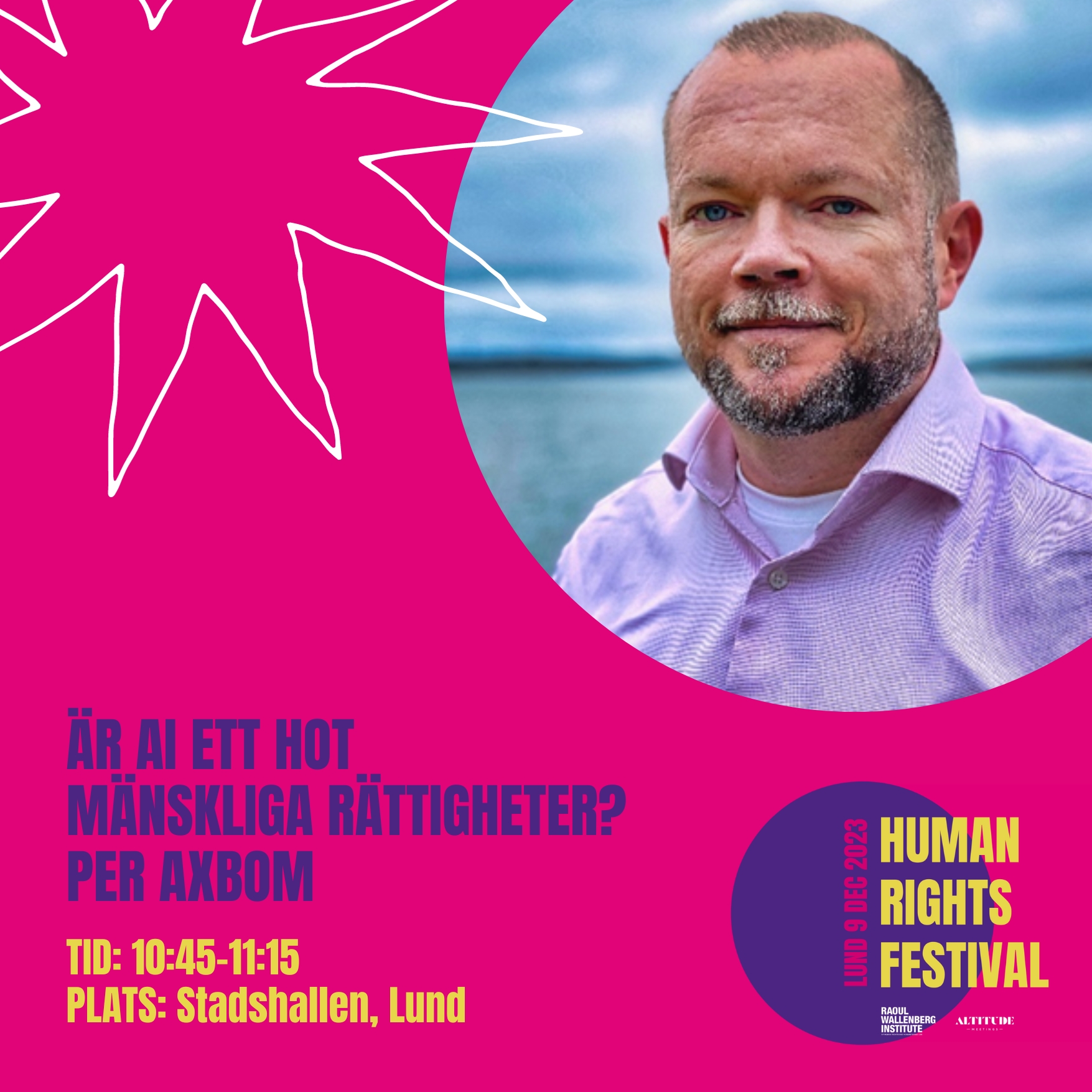 PR-material för Pers föreläsning. Foto av Per och rubriken