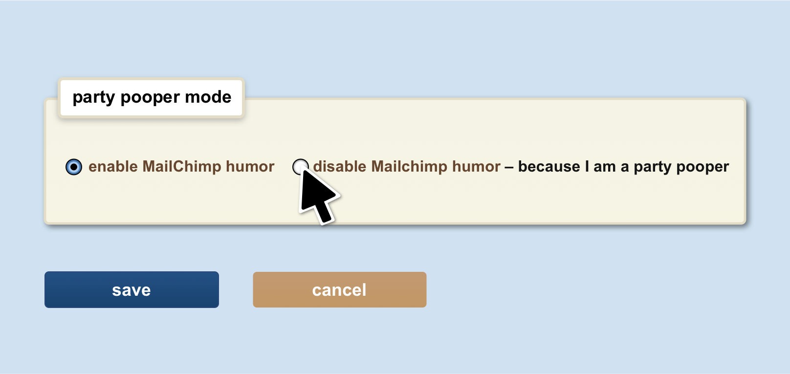 A visual representation of the Mailchimp form labelled